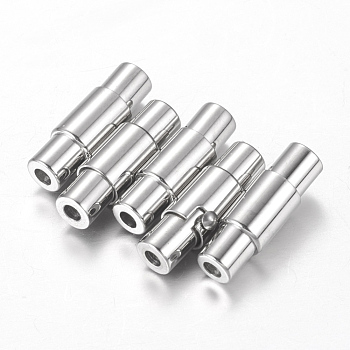 304 Stainless Steel Locking Tube Magnetic Clasps, Column Magnetic Closure, Stainless Steel Color, 16.5x4.5mm