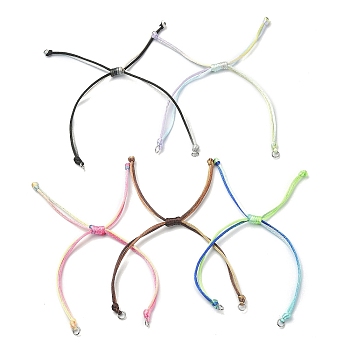 Gradient Color Adjustable Braided Nylon Cord Bracelet Making, with 304 Stainless Steel Open Jump Rings, for Connector Charm, Stainless Steel Color, 1~1-1/8 inch(2.6~2.68cm), Hole: 3mm