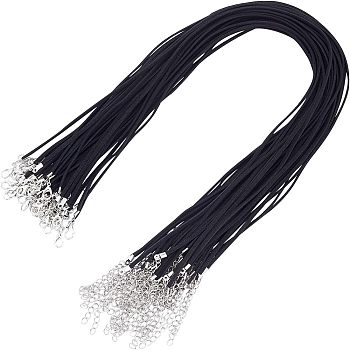 Faux Suede Necklace Cord, with Platinum Color Iron Lobster Clasps and Iron Chains, Black, 17.7 inch(450mm), 2.5x2mm, 50pcs/box