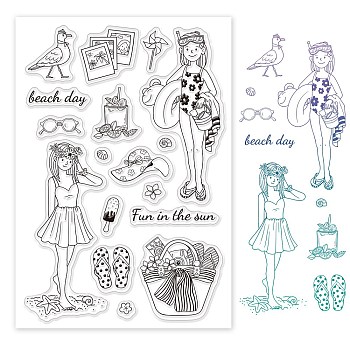 PVC Plastic Stamps, for DIY Scrapbooking, Photo Album Decorative, Cards Making, Stamp Sheets, Girl Pattern, 16x11x0.3cm