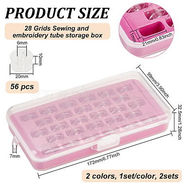 2 Sets 2 Color 28 Grid Plastic Sewing and Embroidery Bobbins Storage Box(TOOL-BC0002-23)-2