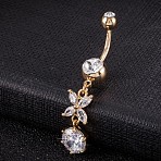 Piercing Jewelry, Brass Cubic Zirconia Navel Ring, Belly Rings, with 304 Stainless Steel Bar, Cadmium Free & Lead Free, Real 18K Gold Plated, Butterfly, Clear, 45x9mm, Bar Length: 3/8"(10mm), Bar: 14 Gauge(1.6mm)(AJEW-EE0003-38A)