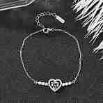925 Sterling Silver Link Bracelets, Cable Chain Bracelets for Women, Heart, with Moissanite Rhinestone, Real Platinum Plated, 6-3/4 inch(17.2cm)(BJEW-D346-05A-P)