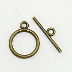 Tibetan Style Toggle Clasps, Lead Free & Cadmium Free & Nickel Free, Rondelle, Antique Bronze, Size: Ring: about 15mm in diameter, 2mm thick, hole: 2mm, Bar: 21mm long, hole: 2mm(TIBEP-A12208-AB-FF)