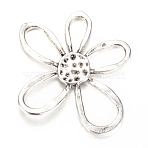 Tibetan Style Alloy Chandelier Components Links, Flower, Cadmium Free & Nickel Free & Lead Free, Antique Silver, 51x57x3mm, Hole: 16x7mm and 20x13mm, about 145pcs/1000g.(TIBE-Q064-44AS-NR)