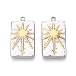 Textured 304 Stainless Steel Rectangle & Sun Charm, Two Tone, Golden & Stainless Steel Color, 25.5x13.5x2.5mm, Hole: 1.8mm(STAS-T073-72GP)