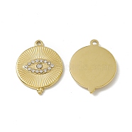 Vacuum Plating 201 Stainless Steel Pendants, with Rhinestone, Real 18K Gold Plated, Flat Round with Eye Charm, Crystal, 19x15x2mm, Hole: 1.4mm(STAS-J401-VC561)