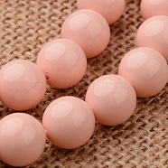 Polished Round Grade A Shell Pearl Bead Strands, Pink, 6mm, Hole: 1mm, about 64pcs/strand, 15.7 inch(BSHE-M027-6mm-10)