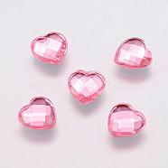 Taiwan Acrylic Rhinestone Cabochons, Back Plated, Flat Back and Faceted, Heart, Flamingo, 6mm(ACRT-G022-6mm-26)