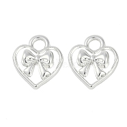 Rack Plating Alloy Pendants, Lead Free & Cadmium Free, Heart Shape with Bowknot Charms, Silver, 10.5x9x2.5mm, Hole: 2mm(PALLOY-D029-09S-RS)