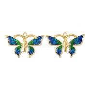 Rack Plating Brass Pendant, with Enamel, Long-Lasting Plated, Butterfly Charm, Real 18K Gold Plated, Dark Blue, 26x17.5x0.8mm, Hole: 1.6mm(KK-H486-13G-01)