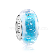 TINYSAND 925 Sterling Silver Sky Blue Cystal Love Bead with Bubbles, Deep Sky Blue, Platinum, 15.2x9.5mm, Hole: 4.50mm(TS-C-250)