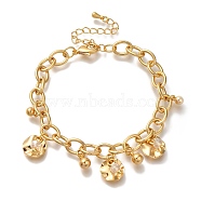 Flat Round Brass Glass Beads Cable Chain Bracelets For Women, Real 18K Gold Plated, 6-3/4 inch(17cm)(BJEW-L696-028G)