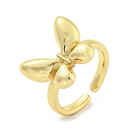Butterfly Brass Cuff Rings, Open Rings for Women, Real 18K Gold Plated, Adjustable(RJEW-L113-011G)