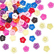 Resin Buttons, Dyed, Flower, Mixed Color, 15x3mm, 200pcs/bag(RESI-NB0001-13)