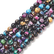 Natural Agate Beads Strands, Dyed & Heated, Faceted, Round, Mixed Color, 9~10mm, Hole: 1mm, about 37~39pcs/strand, 13.7 inch~14.9 inch(35~38cm)(G-E399-01G)