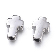 304 Stainless Steel Beads, Cross, Stainless Steel Color, 14~15x10x4mm, Hole: 2.7mm(STAS-M274-075P)