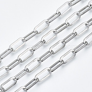 304 Stainless Steel Paperclip Chains, Drawn Elongated Cable Chains, with Spool, Unwelded, Flat Oval, Stainless Steel Color, 14x6x1.2mm, about 82.02 Feet(25m)/roll(CHS-S001-04A-P)