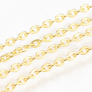Iron Cable Chains, Unwelded, Popular for Jewelry Making, Important Decoration, Cadmium Free & Nickel Free & Lead Free, Flat Oval, Golden, 3x2x0.6mm, about 32.8 Feet(10m)/roll(X-CH-S041-G-NR)
