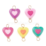 Opaque Resin Connector Charms, Heart Links with Copper Wire Loops, Mixed Color, Light Gold, 27x17x11mm, Hole: 3.5mm(PALLOY-JF02247-01)