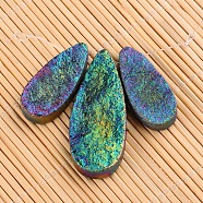 Natural Electroplate Agate Teardrop Pendants, Rainbow Plated, 35~50x15~20.5x7mm, Hole: 2mm, 3pcs/set(G-E327-13)