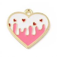 Alloy Enamel Pendants, Heart Charms, Light Gold, Pearl Pink, 19.5x19.5x1.5mm, Hole: 1.8mm(ENAM-B051-01G-02)