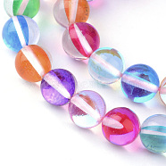 Synthetic Moonstone Beads Strands, Holographic Beads, Dyed, Round, Colorful, 8mm, Hole: 1mm, about 45~47pcs/strand, 14~15 inch(G-R375-8mm-B08)