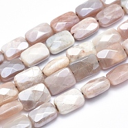 Electroplate Natural Sunstone Beads Strands, Faceted, Rectangle, 12x8x5mm, Hole: 1.5mm, about 33pcs/strand, 15.7 inch(G-K256-19A-02)