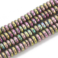 Electroplate Non-magnetic Synthetic Hematite Beads Strands, Heishi Beads, Flat Round/Disc, Rainbow Plated, 4x2mm, Hole: 1mm, about 210pcs/strand, 16.14 inch(G-N0318-01B)