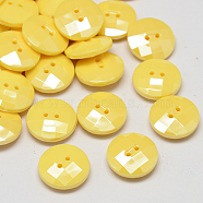 Taiwan Acrylic Buttons, Pearl Luster, Faceted, 2-Hole, Flat Round, Lemon Chiffon, 10x4mm, Hole: 1mm(BUTT-F022-10mm-C22)