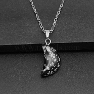 Moon Natural Snowflake Obsidian Pendant Necklaces, with Platinum Alloy Cable Chains, 19.69 inch(50cm)(AK5365-8)