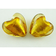 Handmade Silver Foil Glass Beads, Heart, Goldenrod, about 12mm in diameter, 8mm thick, hole: 1~2mm(X-SLH12MM19Y)