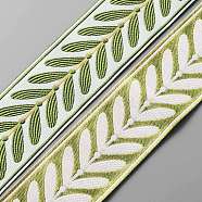 Polyester Ribbons, Jacquard Ribbon, Tyrolean Ribbon, Garment Accessories, Leaf Pattern, Lime Green, 2-3/8 inch(60mm), about 55.77 Yards(51m)/Roll(OCOR-WH0070-05A)