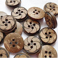 Art Buttons in Round Shape with 4-Hole for Kids, Coconut Button, BurlyWood, about 15mm in diameter, about 100pcs/bag(NNA0YXS)