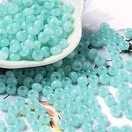 Imitation Jade Glass Seed Beads, Luster, Dyed, Round, Turquoise, 5.5x3.5mm, Hole: 1.5mm(SEED-Z001-A-A11)