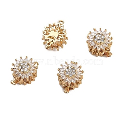 Brass with Cubic Zirconia Pendant, Flower, Rotatable Flower Charms, Light Gold, 20x15x11mm, Hole: 1.6mm(FIND-Z030-02KCG)