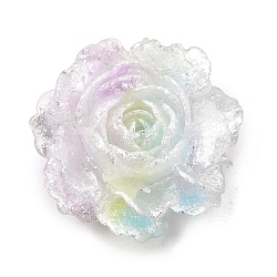 Two Tone Opaque Resin & Glitter Powder Cabochons, Rose Flower, White, 19x20x8mm(RE-CBA7537-04A)