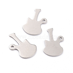 201 Stainless Steel Pendants, Stamping Blank Tag, Guitar, Stainless Steel Color, 19.5x13x0.8mm, Hole: 1.5mm(STAS-F266-05P)