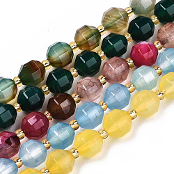 Natural Agate Beads Strands, Faceted, with Seed Beads, Dyed, Round, Mixed Color, 10.5x9.5mm, Hole: 1.2mm, about 31~32pcs/strand, 14.96 inch(38cm)(G-T131-82B)