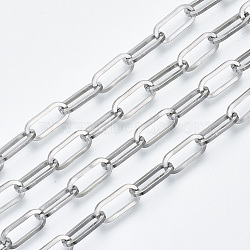 Tarnish Resistant 304 Stainless Steel Paperclip Chains, Drawn Elongated Cable Chains, with Spool, Unwelded, Flat Oval, Stainless Steel Color, 14x6x1.2mm, about 82.02 Feet(25m)/roll(CHS-S001-04A-P)