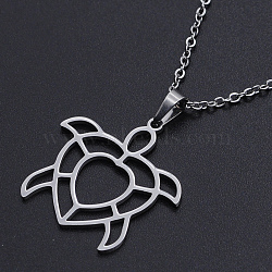201 Stainless Steel Pendants Necklaces, with Cable Chains and Lobster Claw Clasps, Turtle, Stainless Steel Color, 17.71 inch(45cm), 1.5mm(NJEW-S105-JN714-45-1)