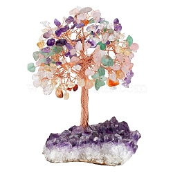 Natural Gemstone Chips Tree of Life Decorations, Rough Raw Amethyst Base with Copper Wire Feng Shui Energy Stone Gift for Women Men Meditation, 89~101x114~152mm(DJEW-PW0013-44B)