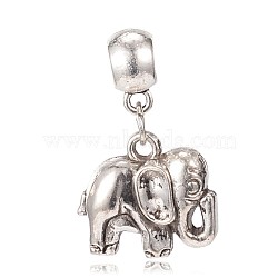 Tibetan Style Alloy Pendants, with Bail Beads, Elephant, Antique Silver, 36mm, Hole: 5.5mm(PALLOY-K192-35AS)