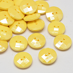 Taiwan Acrylic Buttons, Pearl Luster, Faceted, 2-Hole, Flat Round, Lemon Chiffon, 10x4mm, Hole: 1mm(BUTT-F022-10mm-C22)
