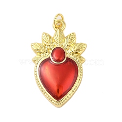 Rack Plating Brass Enamel Pendants, with Jump Ring, Cadmium Free & Lead Free, Heart Charm, FireBrick, 31.5x20x4.5mm, Hole: 3mm(KK-S380-33G-A)