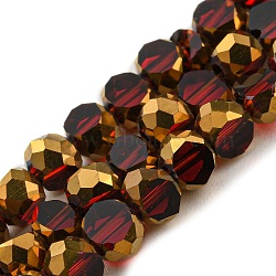 Electroplate Transparent Glass Beads Strands, with Golden Plated Edge, Faceted Flat Round, Dark Red, 4x2.5mm, Hole: 1mm, about 70pcs/strand, 20.87 inch(53cm)(EGLA-G037-02A-HP02)