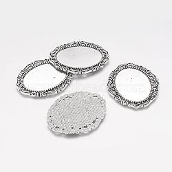 Alloy Cabochon Settings, Cadmium Free & Nickel Free & Lead Free, DIY Material for Hair Accessories, Oval, Antique Silver, Tray: 40x30mm, 54x45x2mm(PALLOY-A15623-AS-NF)