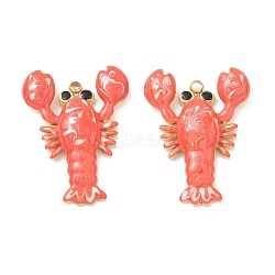 304 Stainless Steel Enamel Pendants, Shrimp Charms, Ion Plating(IP), Real 18K Gold Plated, Tomato, 29.5x22x4mm, Hole: 1.8mm(STAS-Q119-15G)