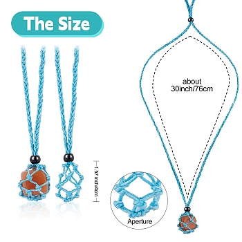 Braided Waxed Cotton Thread Cords Macrame Pouch Necklace Making, Adjustable Glass Beads Interchangeable Stone Necklace, Medium Turquoise, 30 inch(76cm), 2pcs/set