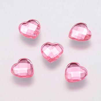 Taiwan Acrylic Rhinestone Cabochons, Back Plated, Flat Back and Faceted, Heart, Flamingo, 6mm